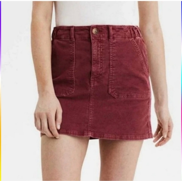Women's Burgundy Denim Skirt - Picture 1 of 13